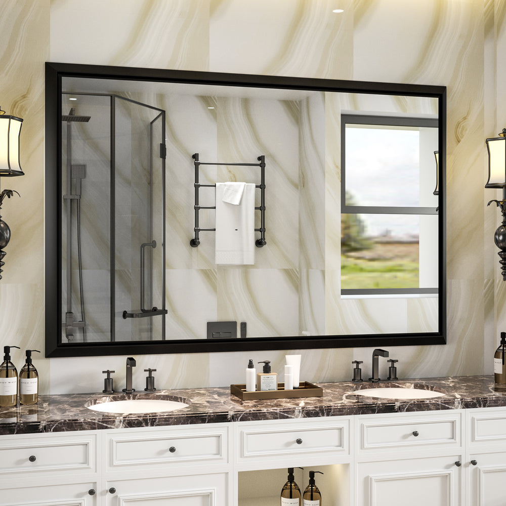48 x 30 pouces | PILOCOS Retro Farmhouse Miroir décoratif pour salle de bain avec cadre en métal biseauté