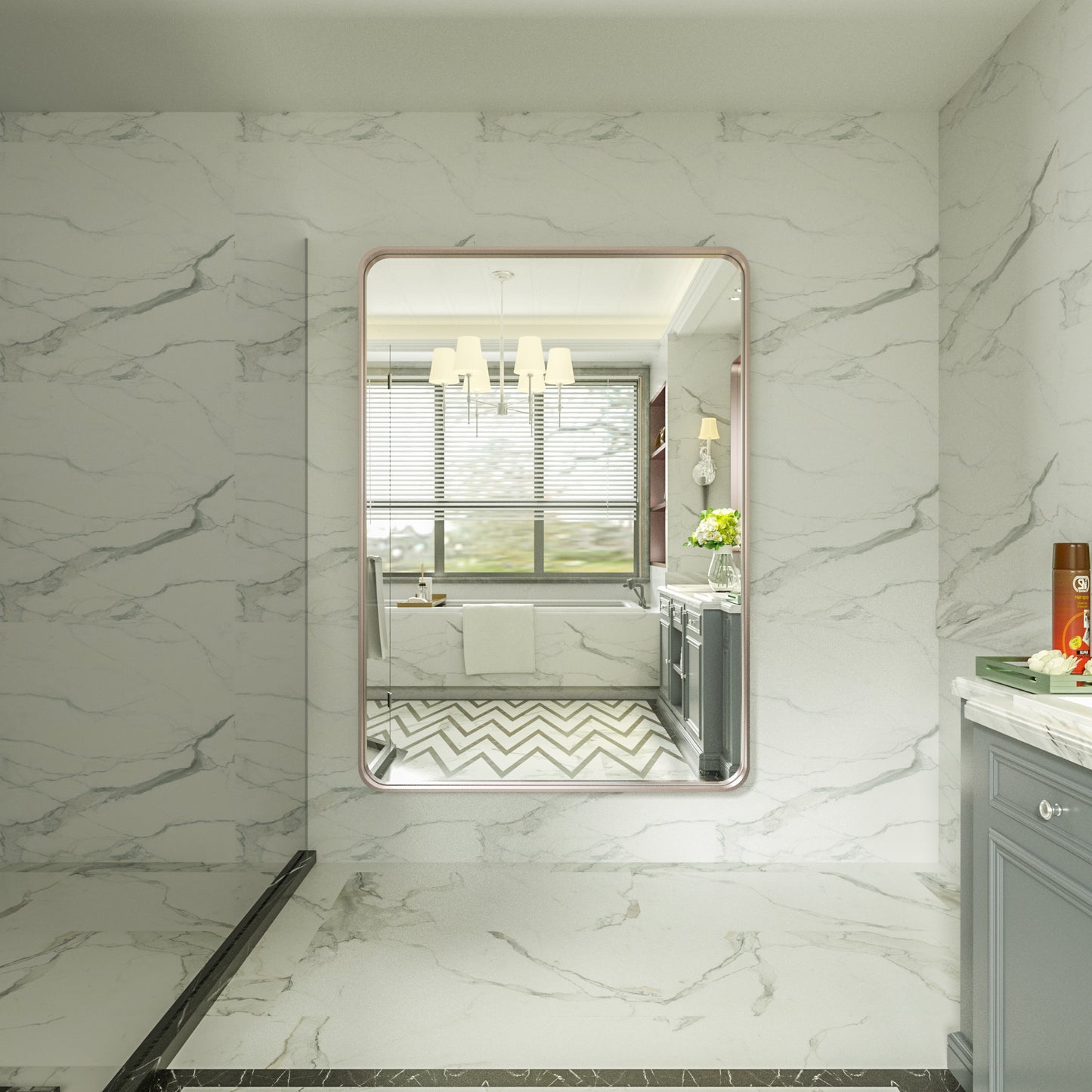 
                  
                    48" x 36" PILOCOS Miroir de salle de bain rectangulaire chic et moderne avec cadre en aluminium à texture nervurée
                  
                