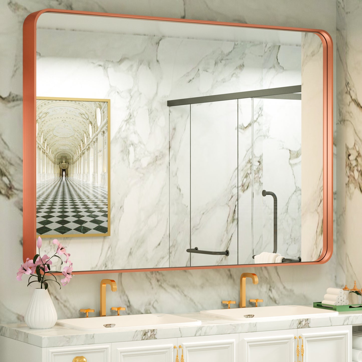 
                  
                    48" x 36" PILOCOS Miroir de salle de bain rectangulaire chic et moderne avec cadre en aluminium à texture nervurée
                  
                
