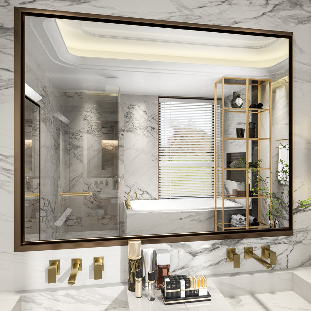 48 x 36 Inch | PILOCOS Modern Farmhouse Art Deco Rectangle Beveled Vanity Mirror