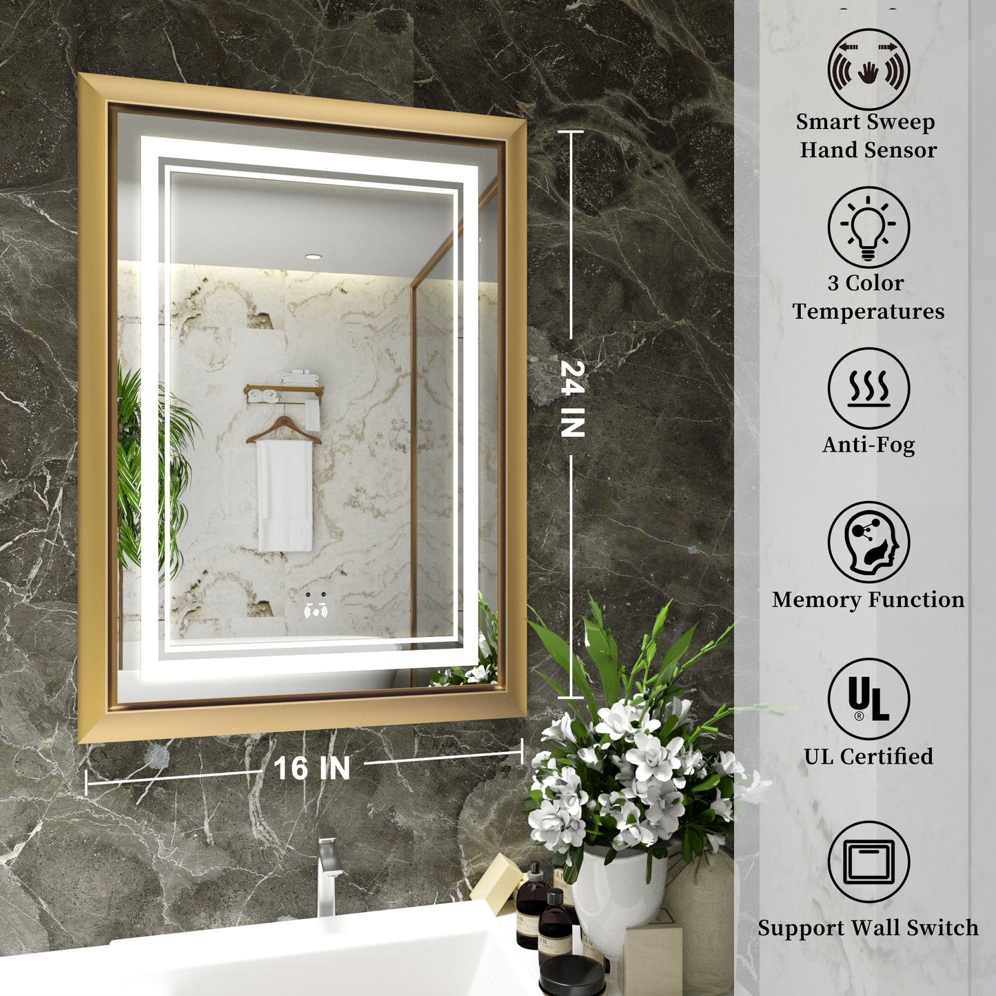 
                  
                    36 x 30 pouces | PILOCOS Farmhouse Miroir de salle de bain à cadre biseauté rectangulaire vintage pour mur
                  
                