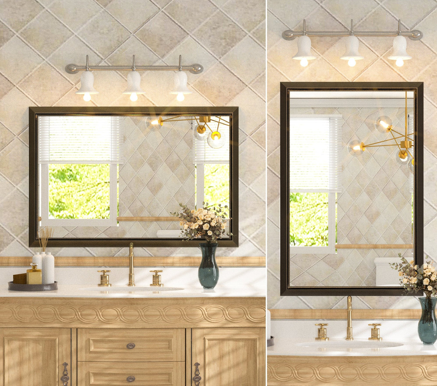 
                  
                    36 x 24 pouces | PILOCOS Miroir de salle de bain vintage moderne pour mur, miroir biseauté en aluminium avec cadre en métal
                  
                