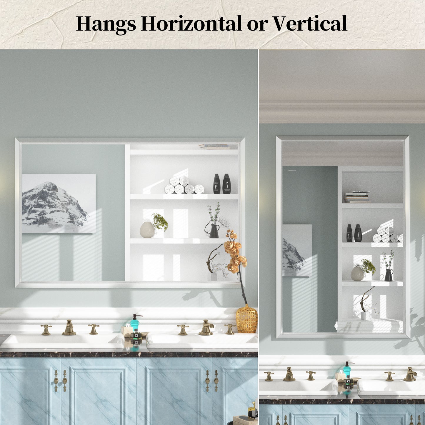 
                  
                    55 x 36 pouces | PILOCOS Miroirs de salle de bain rustiques modernes à grand cadre biseauté pour mur
                  
                