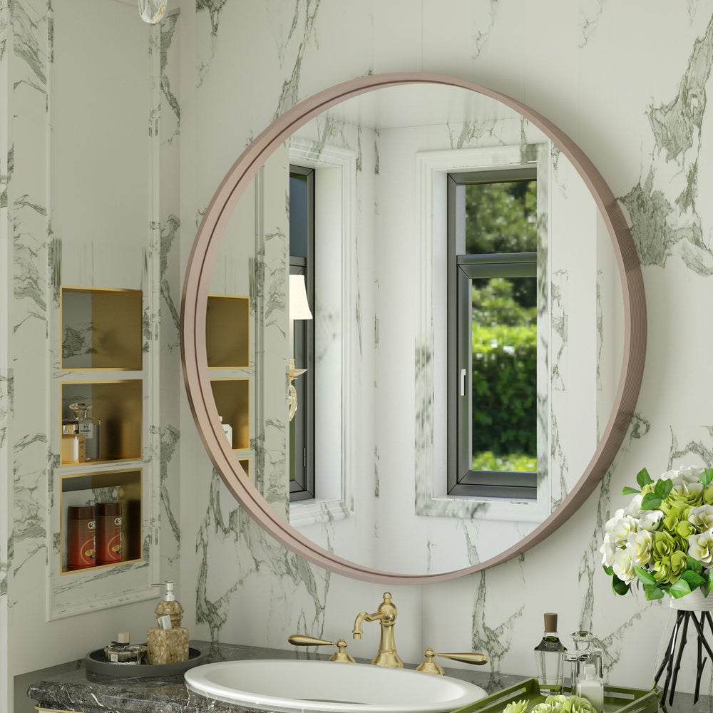 
                  
                    30 pouces | Miroir de salle de bain cercle minimaliste moderne avec cadre en alliage d'aluminium à texture nervurée
                  
                