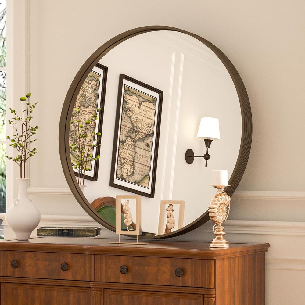 30 pouces | Miroir de salle de bain cercle minimaliste moderne avec cadre en alliage d'aluminium à texture nervurée