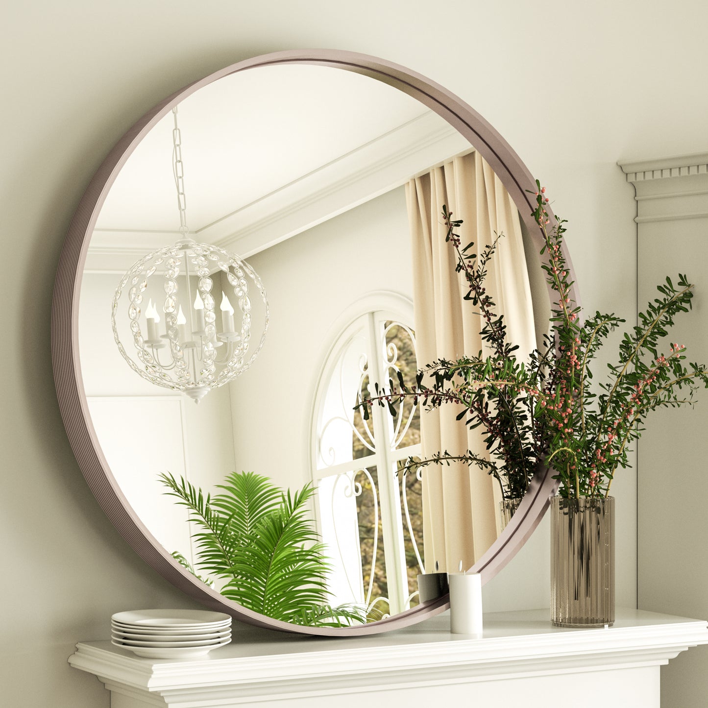 
                  
                    36 Inch | Large Minimalist Circular Deisgn Mirror with Ribbed Texture Aluminum Alloy Metal Frame, for Bedroom/Bathroom Vanity
                  
                