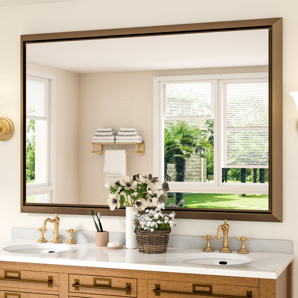 55 x 36 pouces | PILOCOS Miroirs de salle de bain rustiques modernes à grand cadre biseauté pour mur