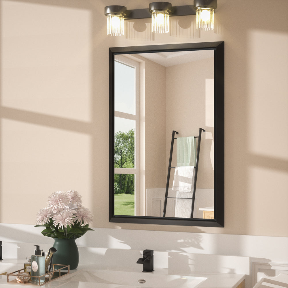 36 x 24 pouces | PILOCOS Miroir de salle de bain vintage moderne pour mur, miroir biseauté en aluminium avec cadre en métal