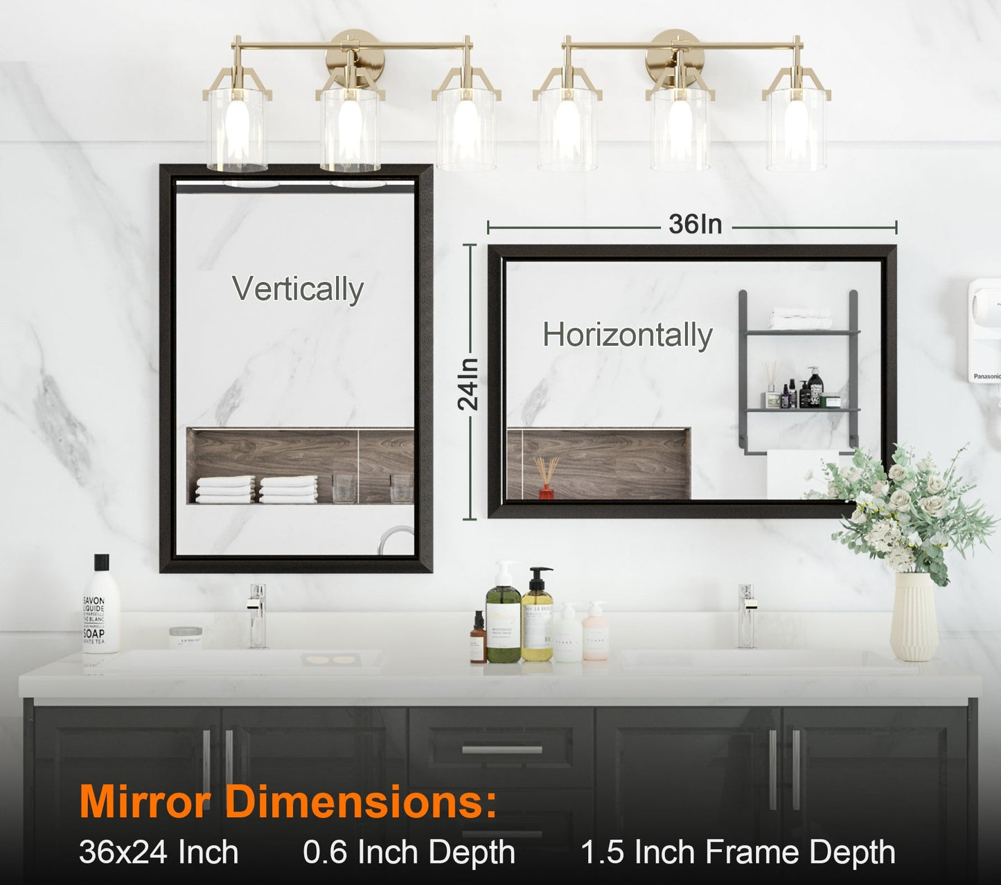 
                  
                    36 x 24 Inch | PILOCOS Modern Rustic Bathroom Wall Mirror with Beveled Aluminum Alloy Metal Frame
                  
                
