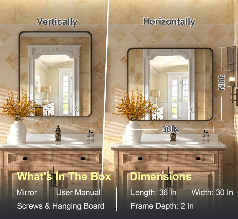
                  
                    36" x 30" PILOCOS Modern Practical Aluminum Alloy Metal Frame Mirror for Bathroom Vanity - GL-Sink-Re-7691-cof - 8 - PILOCOS Mirror
                  
                
