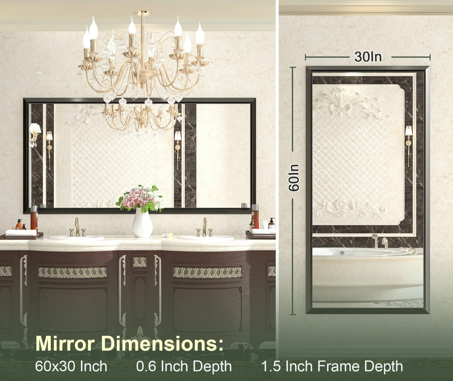 
                  
                    60 x 30 Inch | PILOCOS Large Elongated Vintage Beveled Frame Full Body Vanity Mirror
                  
                