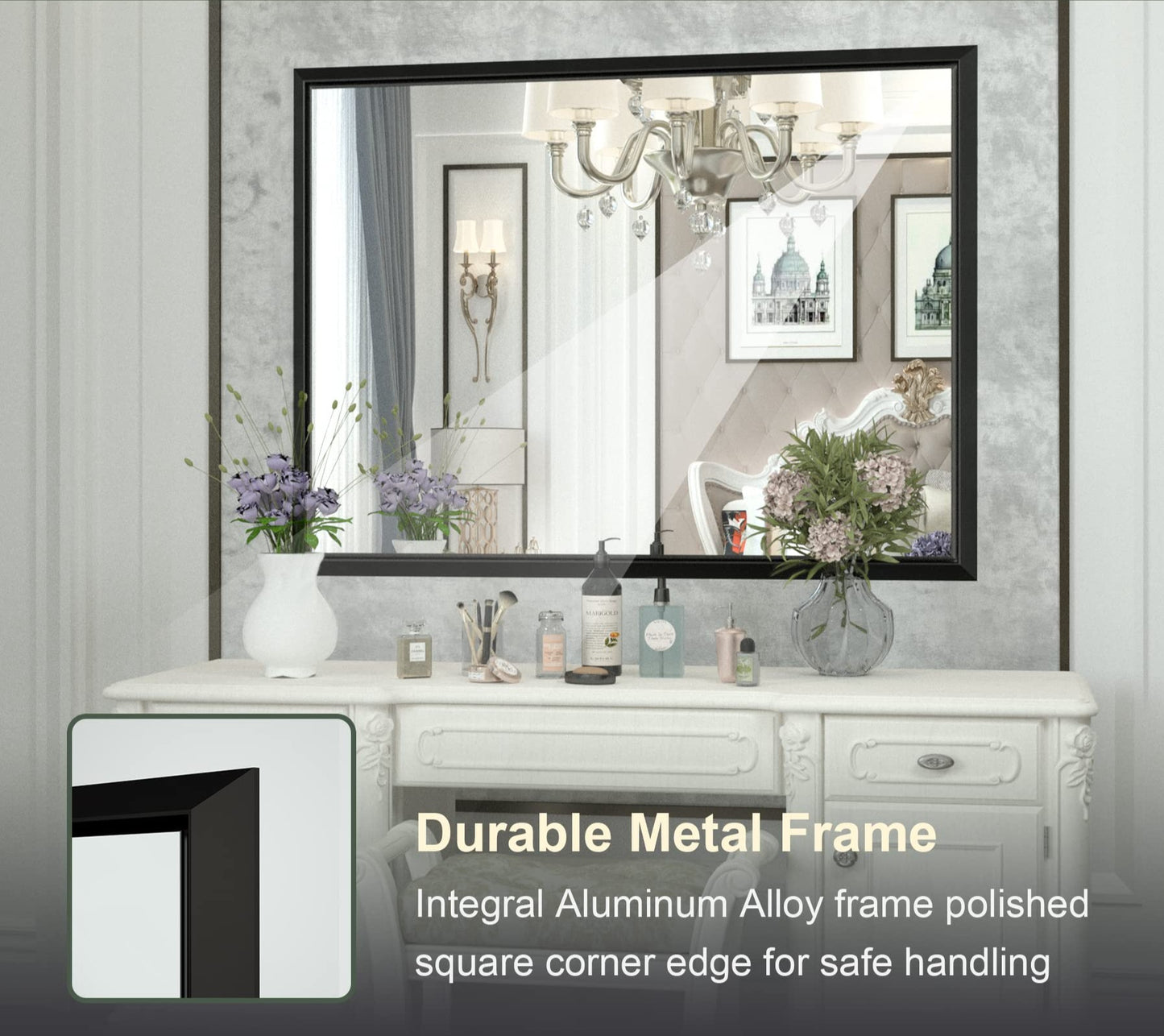 
                  
                    48 x 36 Inch | PILOCOS Modern Farmhouse Art Deco Rectangle Beveled Vanity Mirror
                  
                