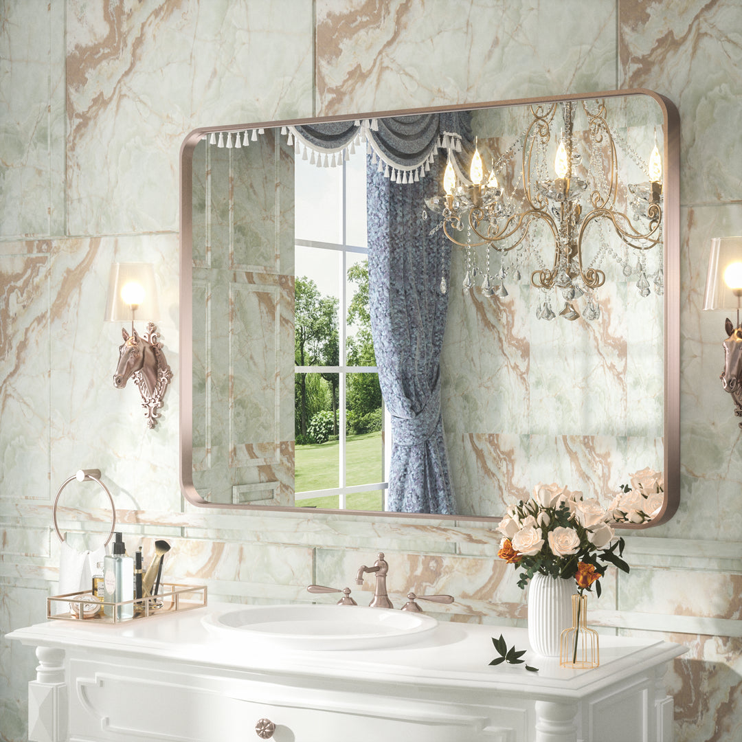 Cadre de miroir de salle de bain pour miroir à angle arrondi - Miroir  moderne à suspendre verticalement ou horizontal pour décoration murale,  chambre à coucher, salon - Noir : : Maison