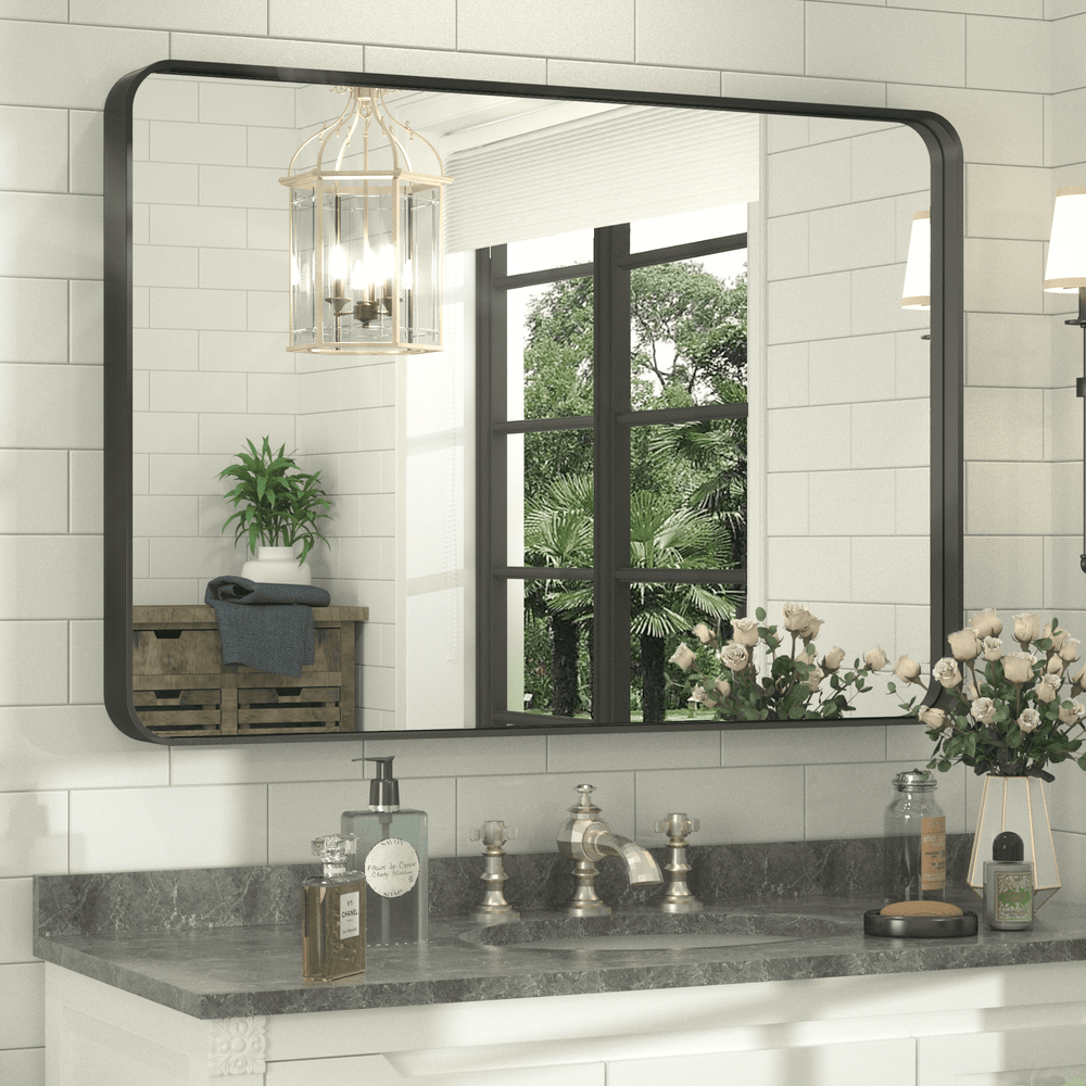 101,6 x 76,2 cm Pilocos moderne contemporain grand miroir à texture nervurée pour salle de bain/mur/chambre/entrée