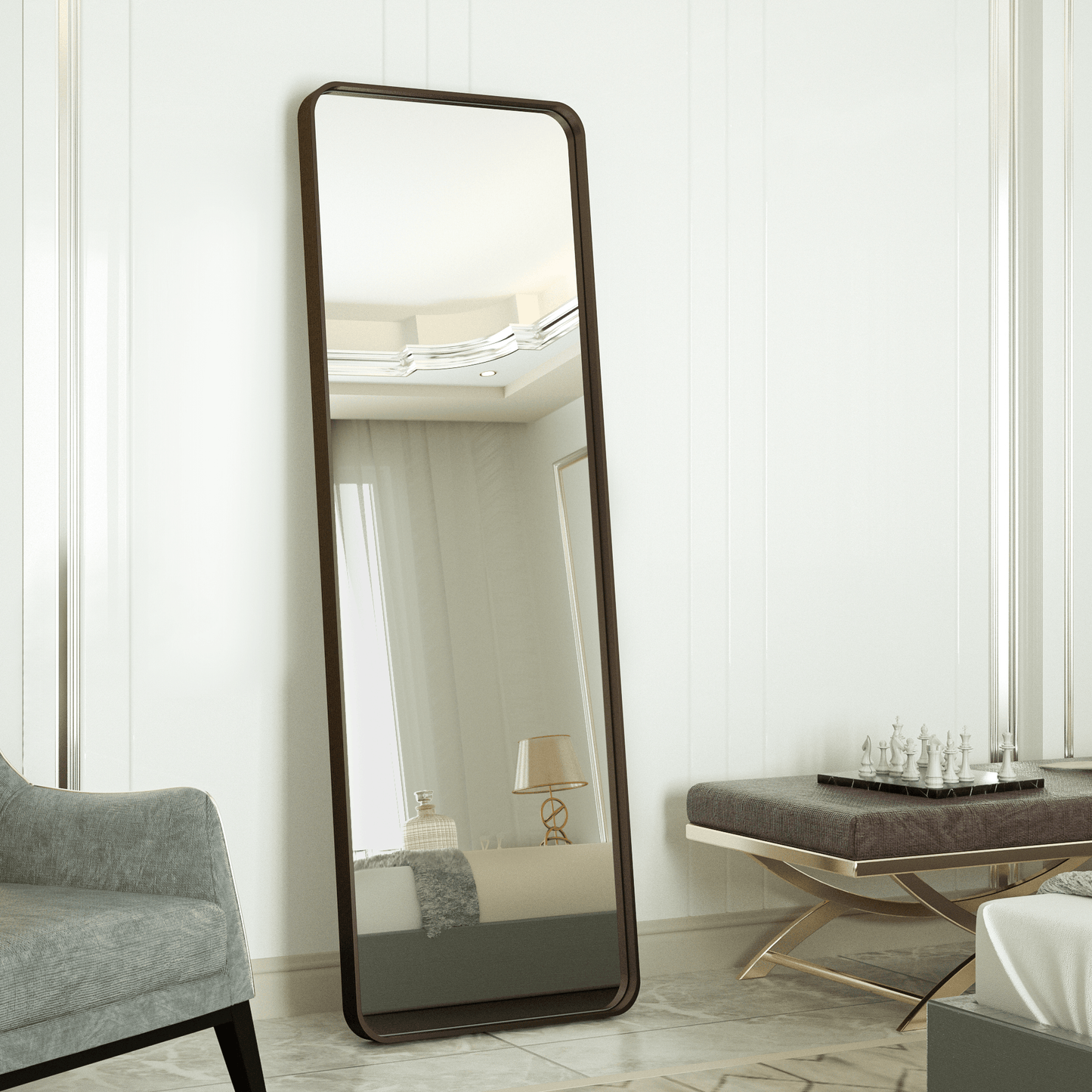
                  
                    65“ x 22” PILOCOS Modern Full Length Tall Floor Brushed Striped Metal Frame Mirror (Leaning or Hanging)
                  
                